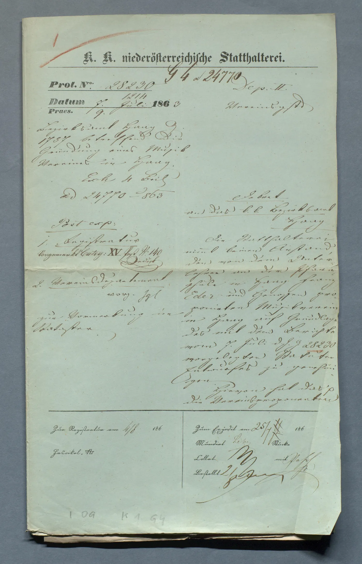Erlass der Statthalterei an das Bezirksamt Haag, Juli 1863