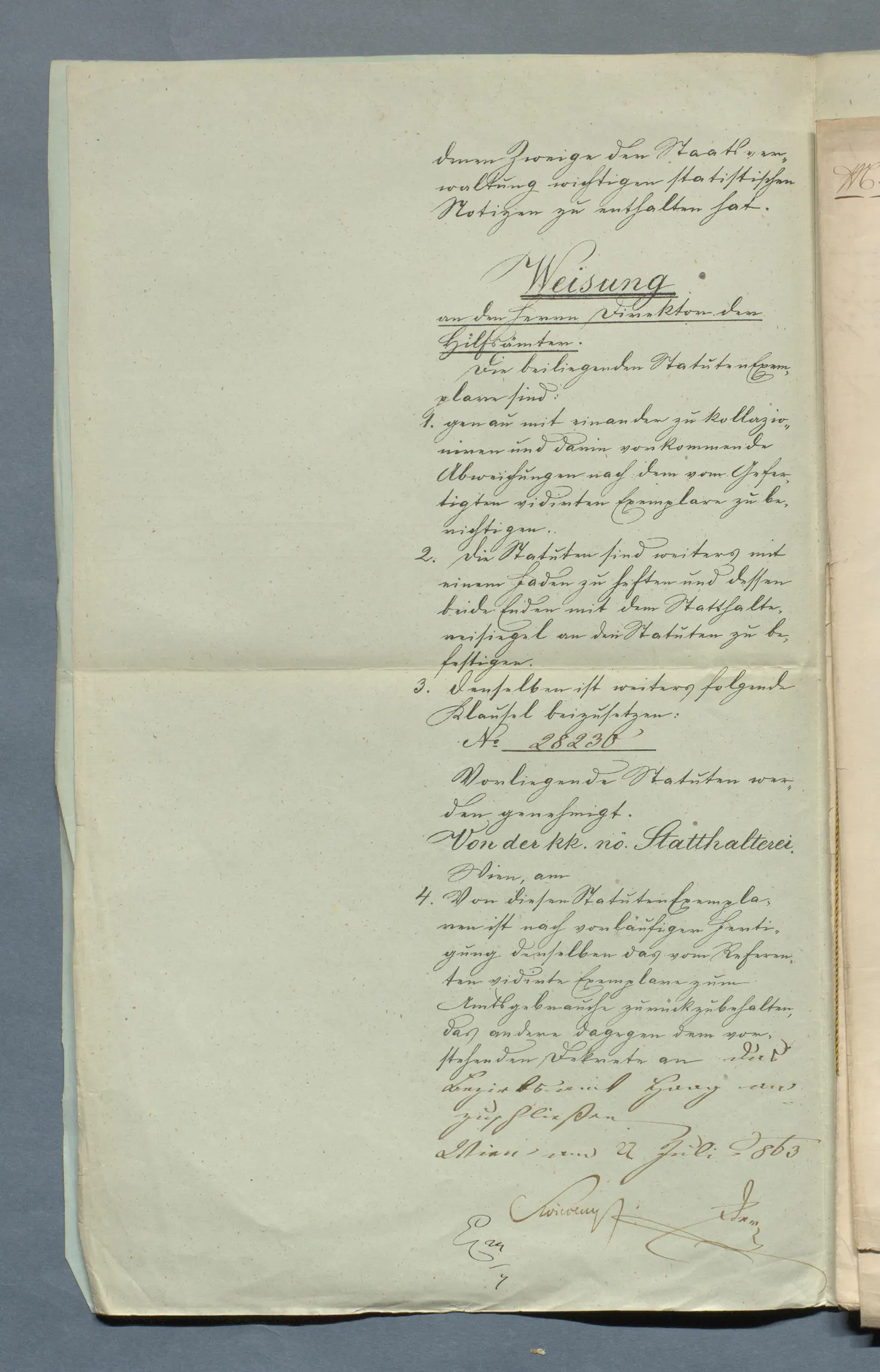 Weisung an die Hilfsämter, Wien im Juli 1863