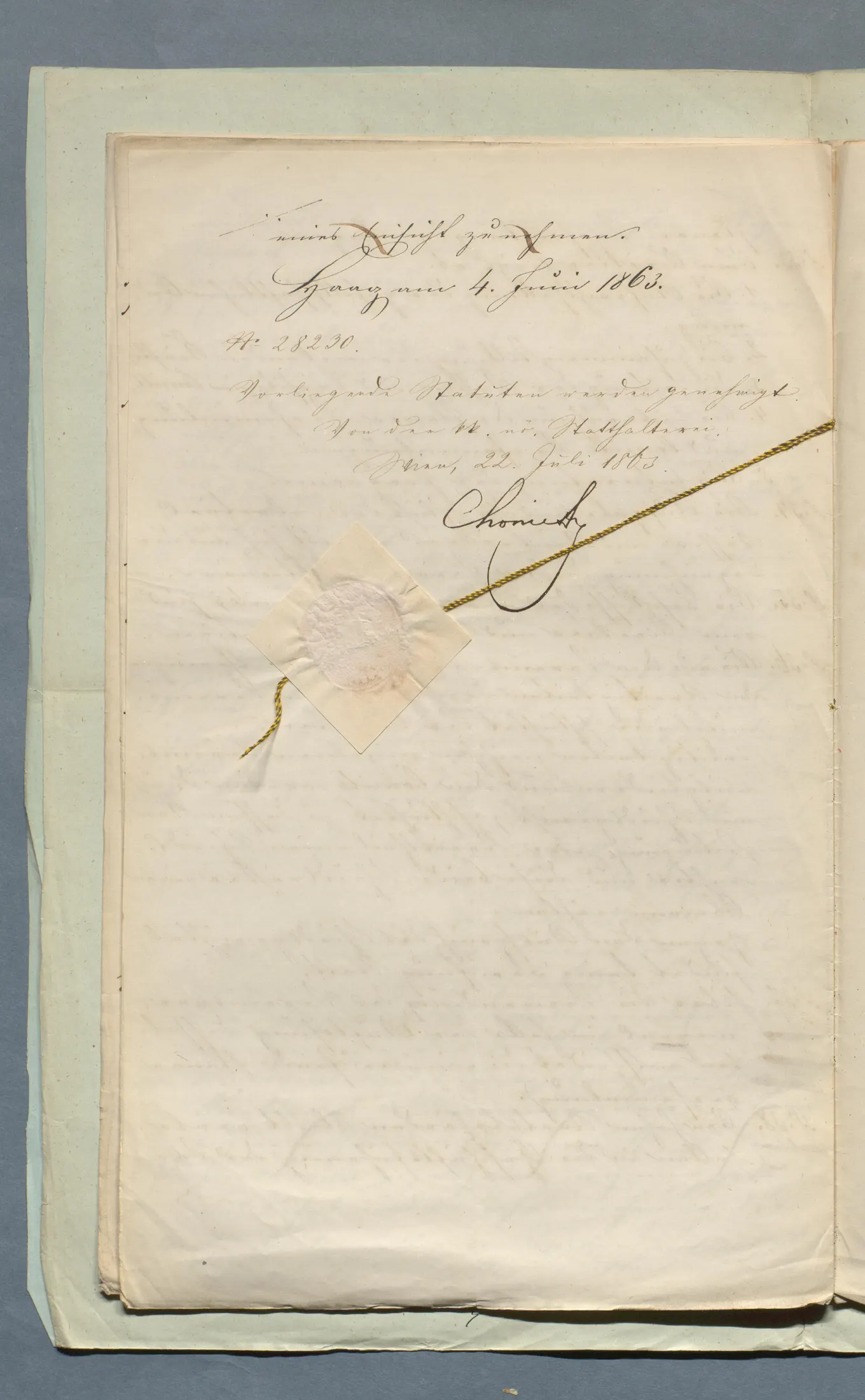 Genehmigung der Statthalterei vom 22. Juli 1863 mit Siegel