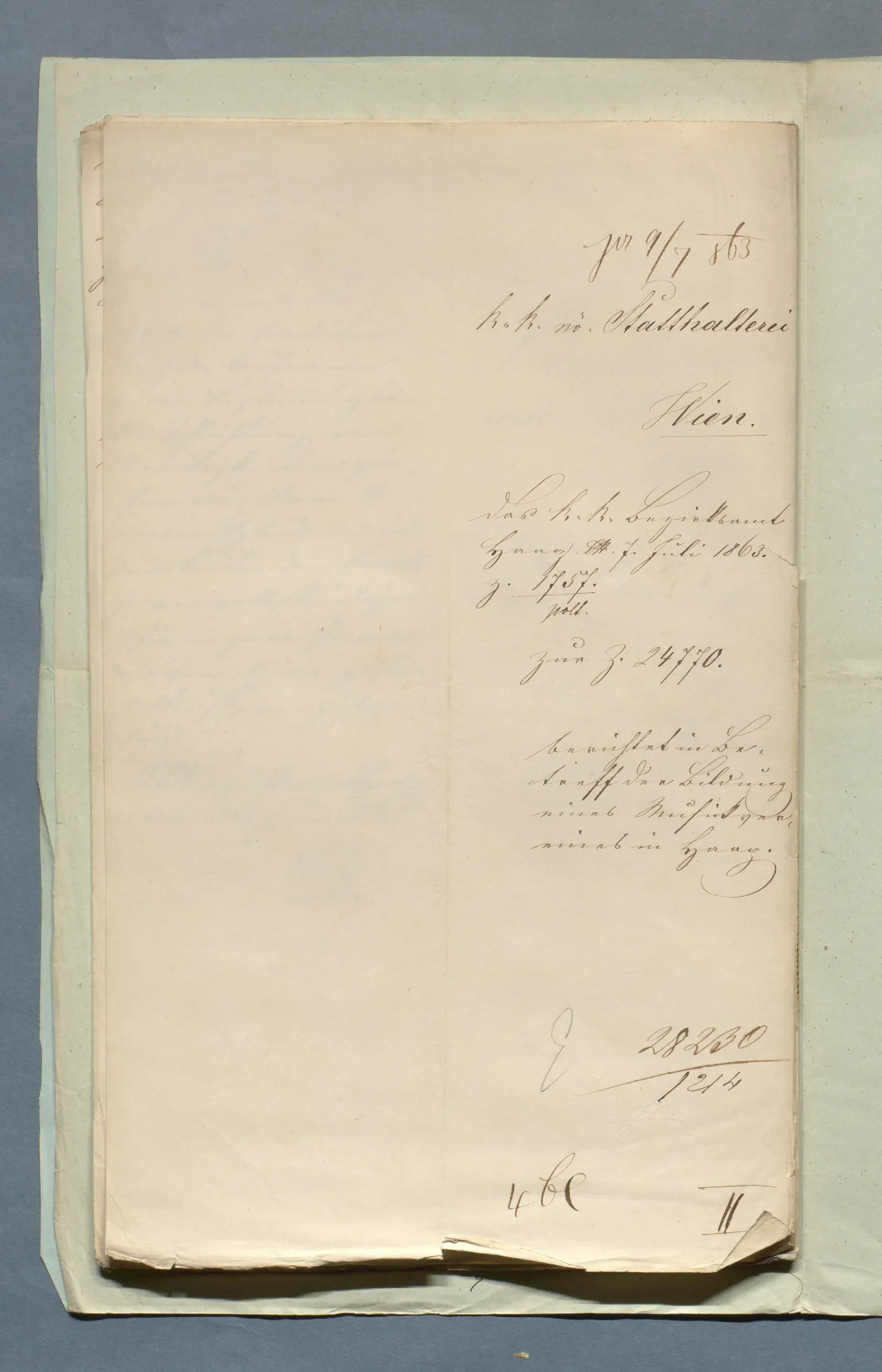 Aktendeckel des Bezirksamtes Haag vom 7. Juli 1863
